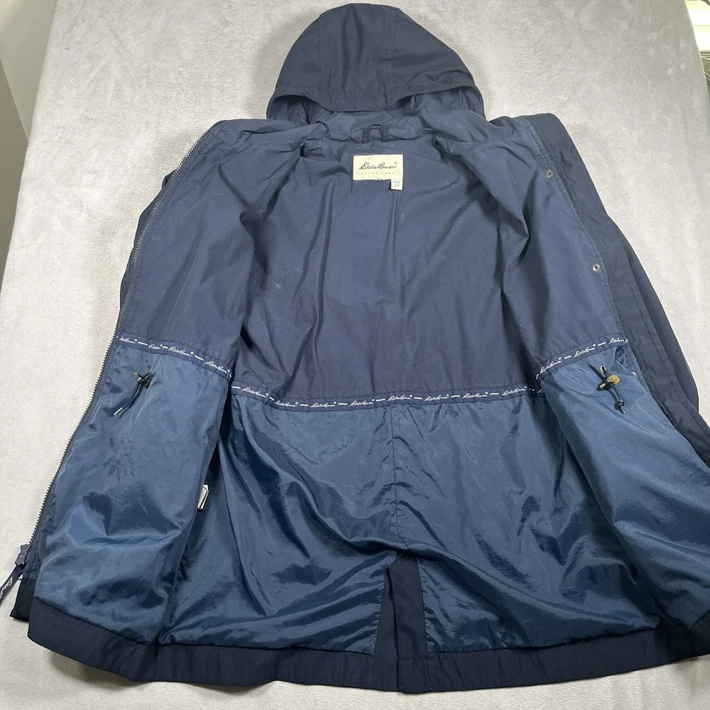 VTG Eddie Bauer Navy Blue Anorak Women's Small Hooded Jacket  Full Zip/Snap‎